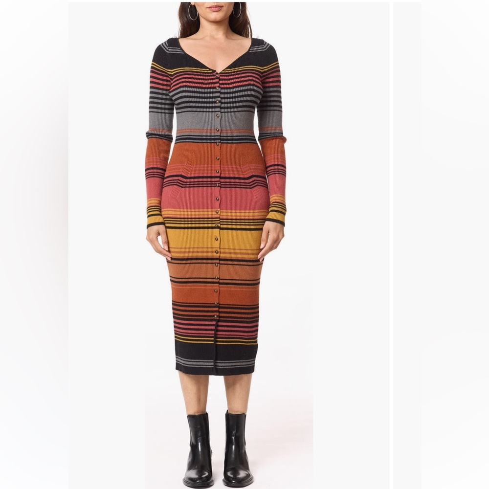 NWT Scotch & Soda Striped rib knit Midi Dress in black night ombre stripe - XS